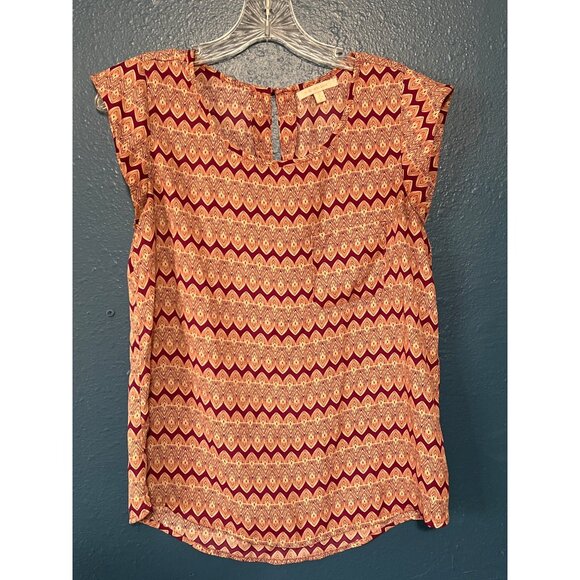 Geometric Print Cap Sleeve Blouse Small - Picture 6 of 7